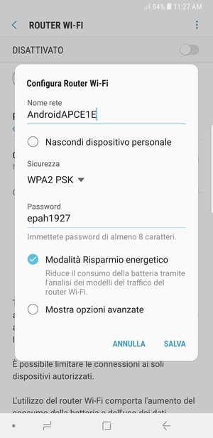 Inserisci una password di almeno 8 caratteri e seleziona SALVA