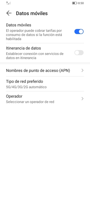 Para cambiar la red en caso de problemas de conectividad, seleccione Operador