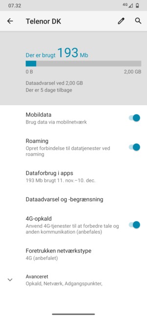 Slå Roaming til eller fra