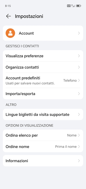 Seleziona Importa/esporta