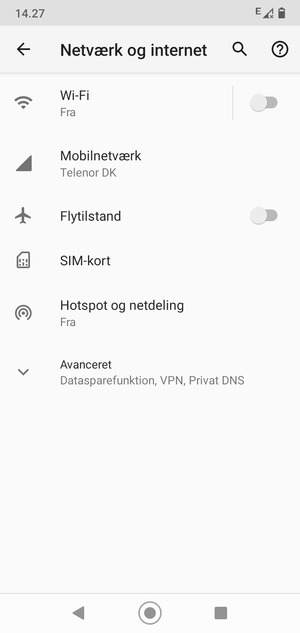 Vælg Hotspot og netdeling