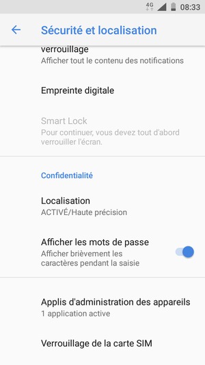 Faites défiler et sélectionnez Localisation