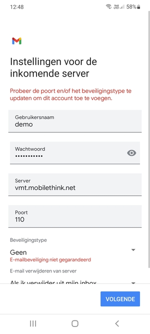 Selecteer VOLGENDE