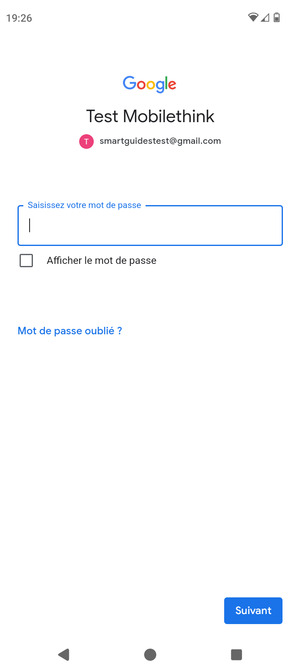 Saisissez votre mot de passe et sélectionnez Suivant