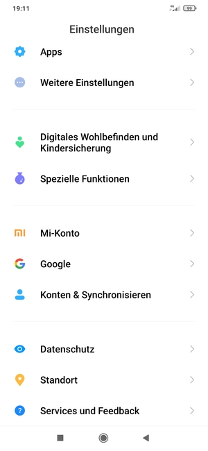 Scrollen Sie und wählen Sie Konten & Synchronisieren