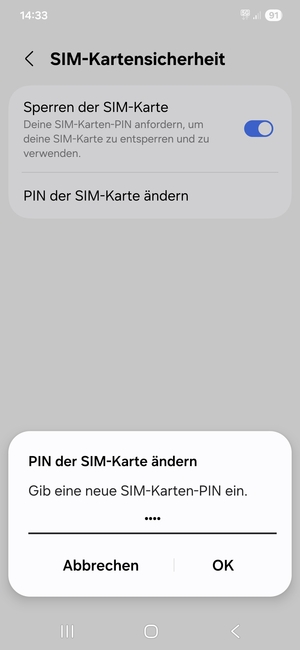 Geben Sie Ihre Neue SIM-Karten-PIN ein und wählen Sie OK