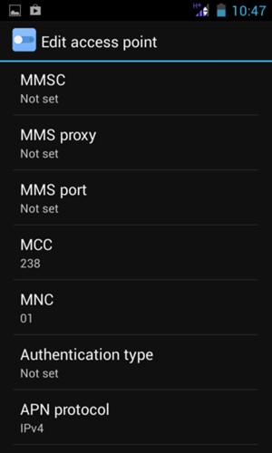Scroll down and enter MMS information