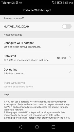 Select Configure Wi-Fi hotspot