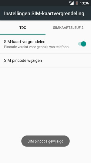 Uw SIM pincode is gewijzigd