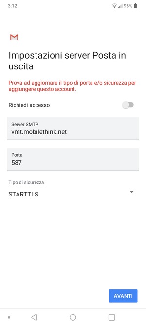 Seleziona Tipo di sicurezza