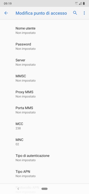 Scorri verso il basso e inserisci le informazioni degli MMS