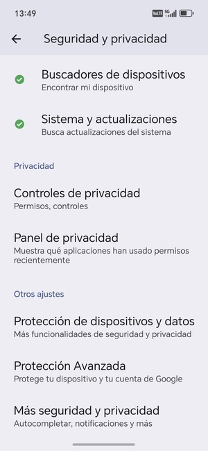 Desplácese y seleccione Más seguridad y privacidad