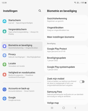 Scroll naar en selecteer Biometrie en beveiliging