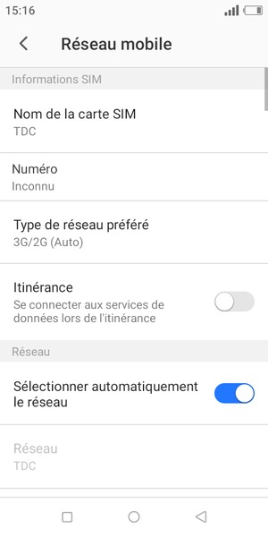Pour changer de réseau en cas de problèmes de réseau, désactiver Sélectionner automatiquement le réseau