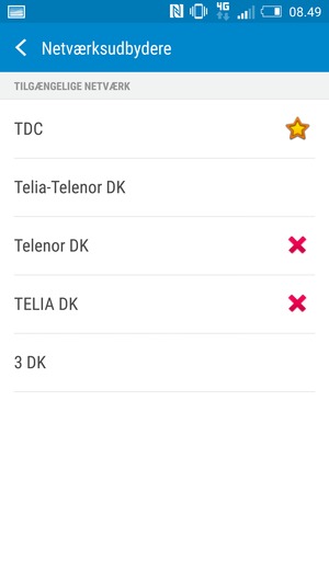 Vælg en netværksudbyder fra listen