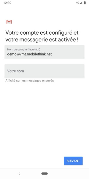 Donnez un nom à votre compte et saisissez votre nom. Sélectionnez SUIVANT