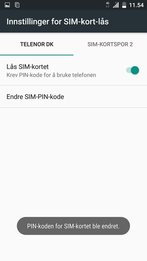 Din PIN-kode for SIM-kort er endret