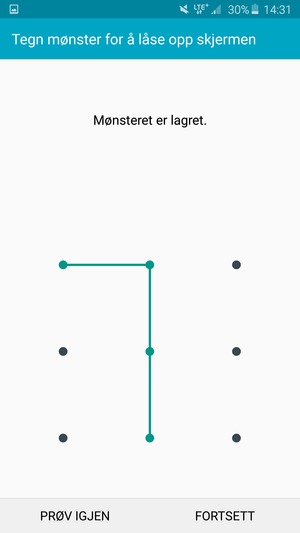 Tegn et opplåsingsmønster og velg FORTSETT