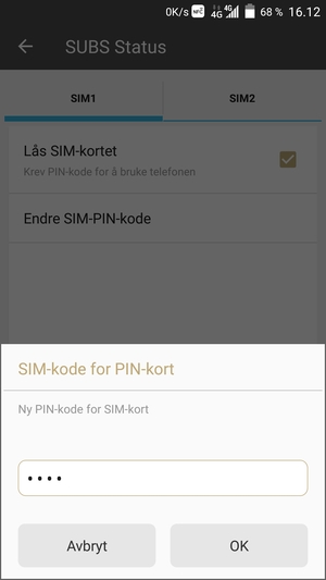 Skriv inn Ny PIN-kode for SIM-kort og velg OK