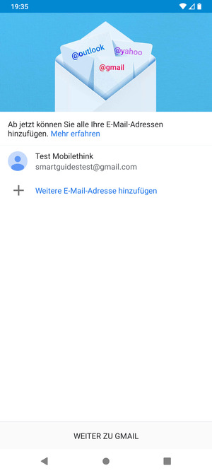 Wählen Sie WEITER ZU GMAIL