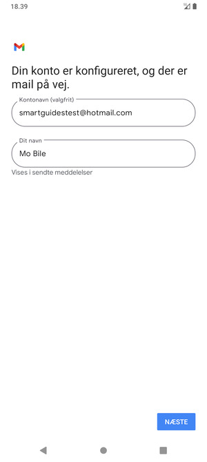 Giv din konto et navn og indtast dit navn. Vælg NÆSTE