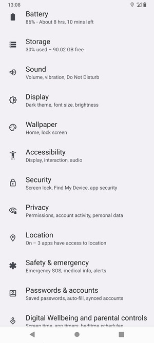 Scroll to and select Security