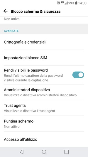 Per cambiare il PIN della scheda SIM, torna al menu Blocco schermo & sicurezza e seleziona Impostazioni blocco SIM