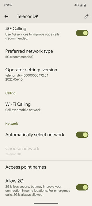 Scroll to and select Access point names