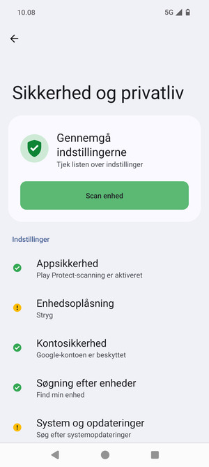 For at aktivere din skærmlås, gå til menuen Sikkerhed og privatliv og vælg Enhedsoplåsning