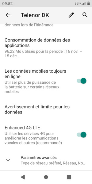 Faites défiler et sélectionnez Paramètres avancés