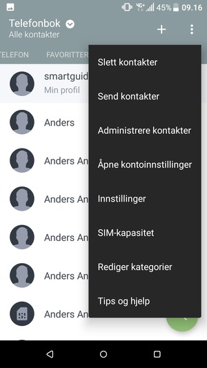 Velg Administrer kontakter