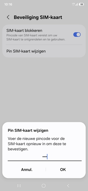 Bevestig uw nieuwe pincode voor de SIM-kaart en selecteer OK