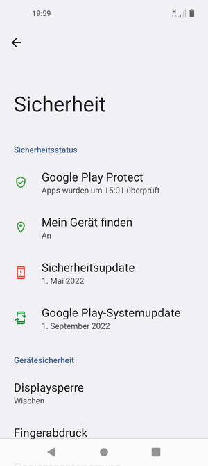 Um Ihre Bildschirmsperre zu aktivieren, gehen Sie zum Sicherheit Menü und wählen Sie  Displaysperre