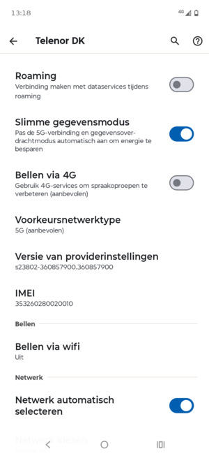 Scroll naar en selecteer Voorkeursnetwerktype