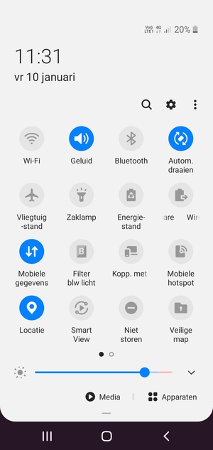 Selecteer de v knop