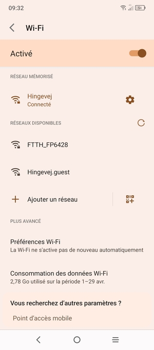 Vous êtes maintenant connecté au réseau Wi-Fi