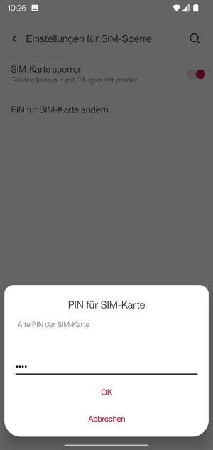 Geben Sie Ihre Alte PIN der SIM-Karte ein und wählen Sie OK