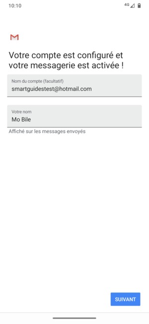 Donnez un nom à votre compte et saisissez votre nom. Sélectionnez SUIVANT