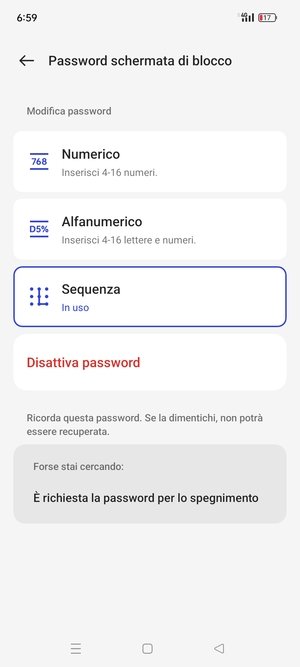 Il tuo telefono è ora protetto dal blocco schermo