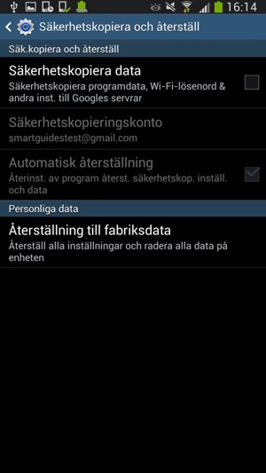Kryssa i Säkerhetskopiera data-rutan