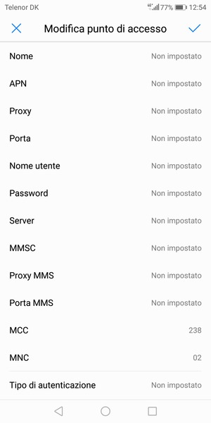 Inserisci le informazioni di Internet