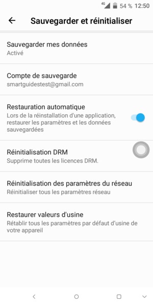 Retournez au menu Sauvegarder et réinitialiser et sélectionnez Compte de sauvegarde