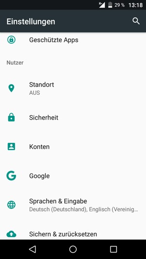 Scrollen Sie und wählen Sie Sicherheit