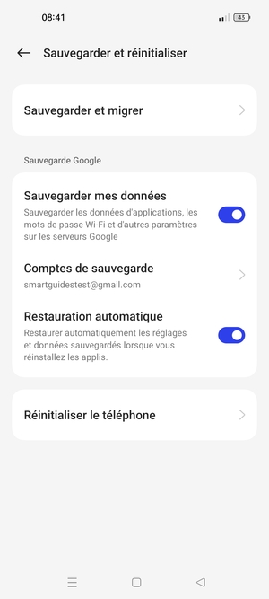 Sélectionnez Comptes de sauvegarde