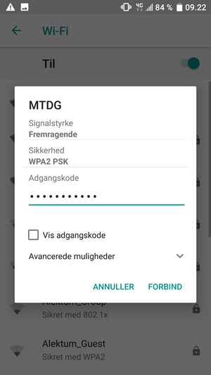 Indtast Wi-Fi adgangskoden og vælg FORBIND