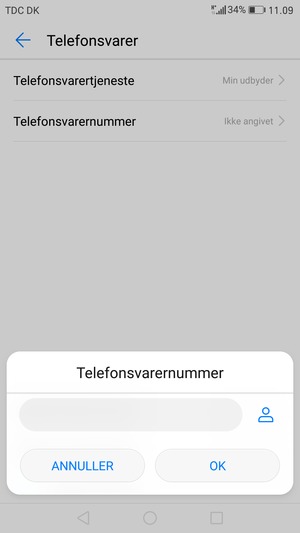 Indtast Telefonsvarernummer og vælg OK