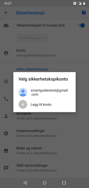 Velg sikkerhetskopi-kontoen din