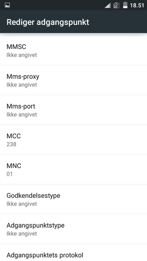 Scroll ned og indtast internet-oplysninger
