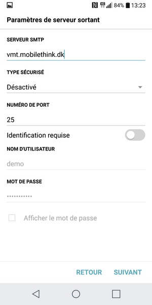 Désactiver le Identification requise et sélectionner SUIVANT