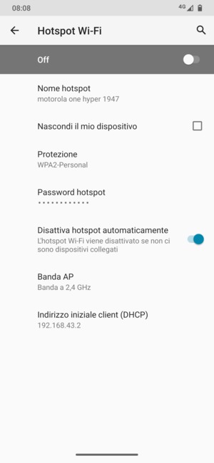Seleziona Password hotspot